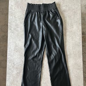 Black Leather Straight Leg Pants with Stretchy Waist Band, Women’s Size Small